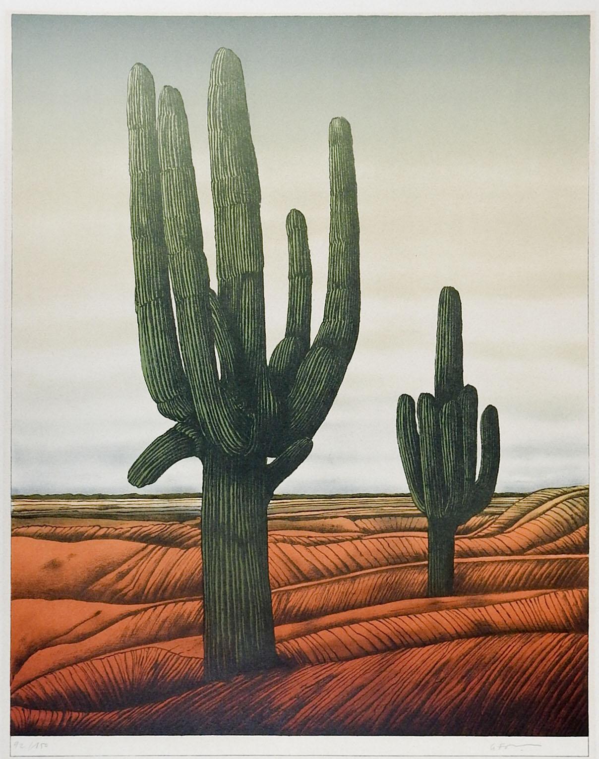 Rustic Vintage circa 1970s Adain Le Foll Cactus Lithograph