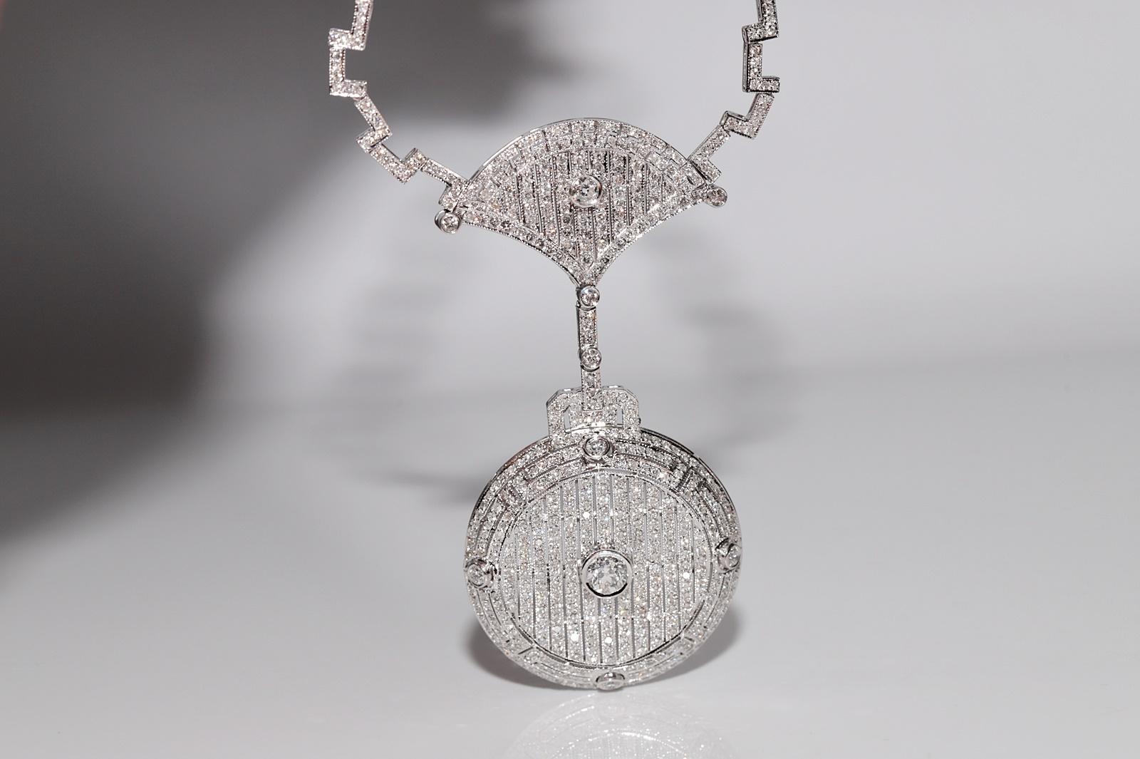 Vintage Circa 1970s Art Deco Platinum Natural Diamond Decorated Necklace For Sale 11