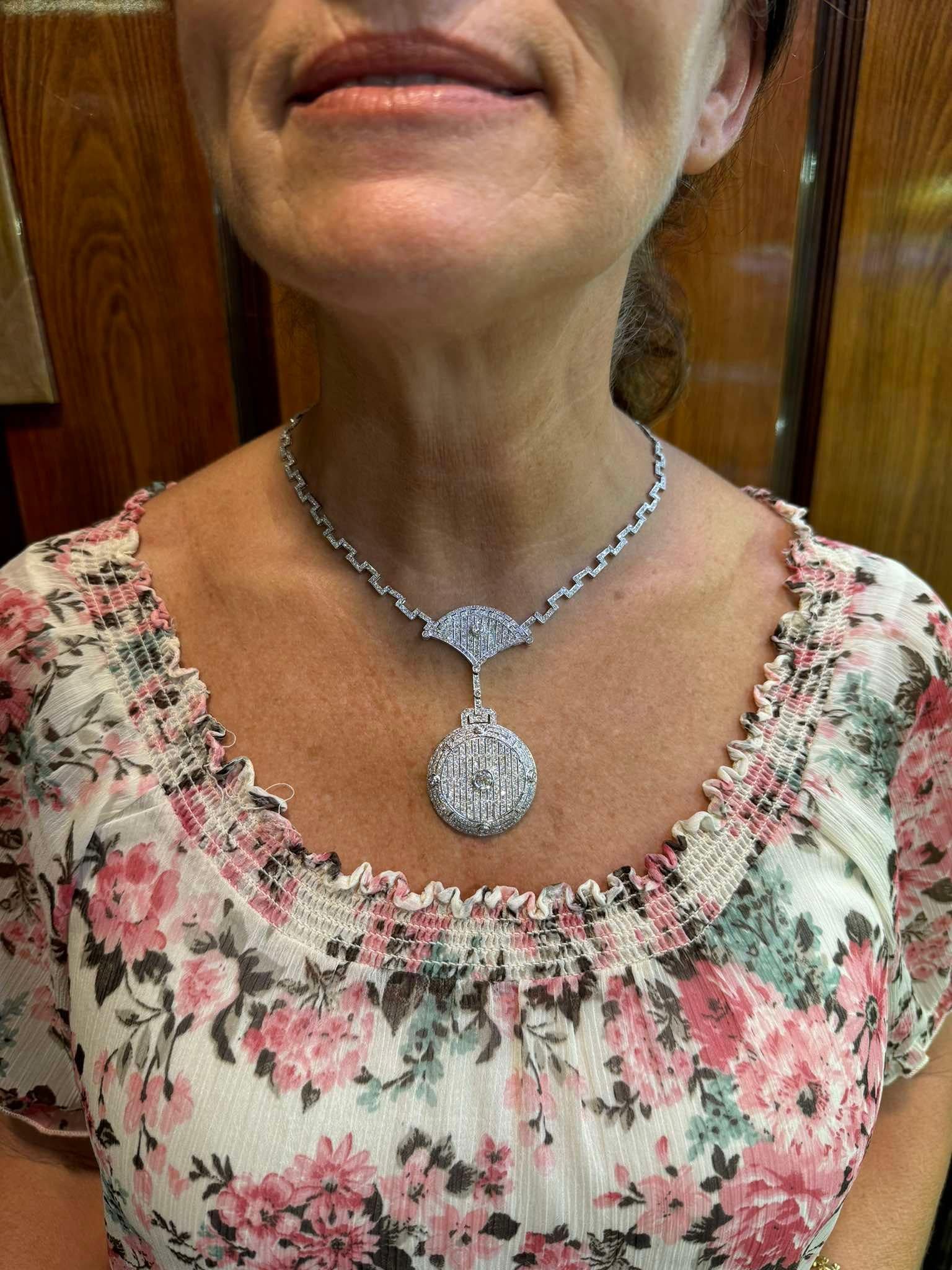 Vintage Circa 1970s Art Deco Platinum Natural Diamond Decorated Necklace For Sale 13