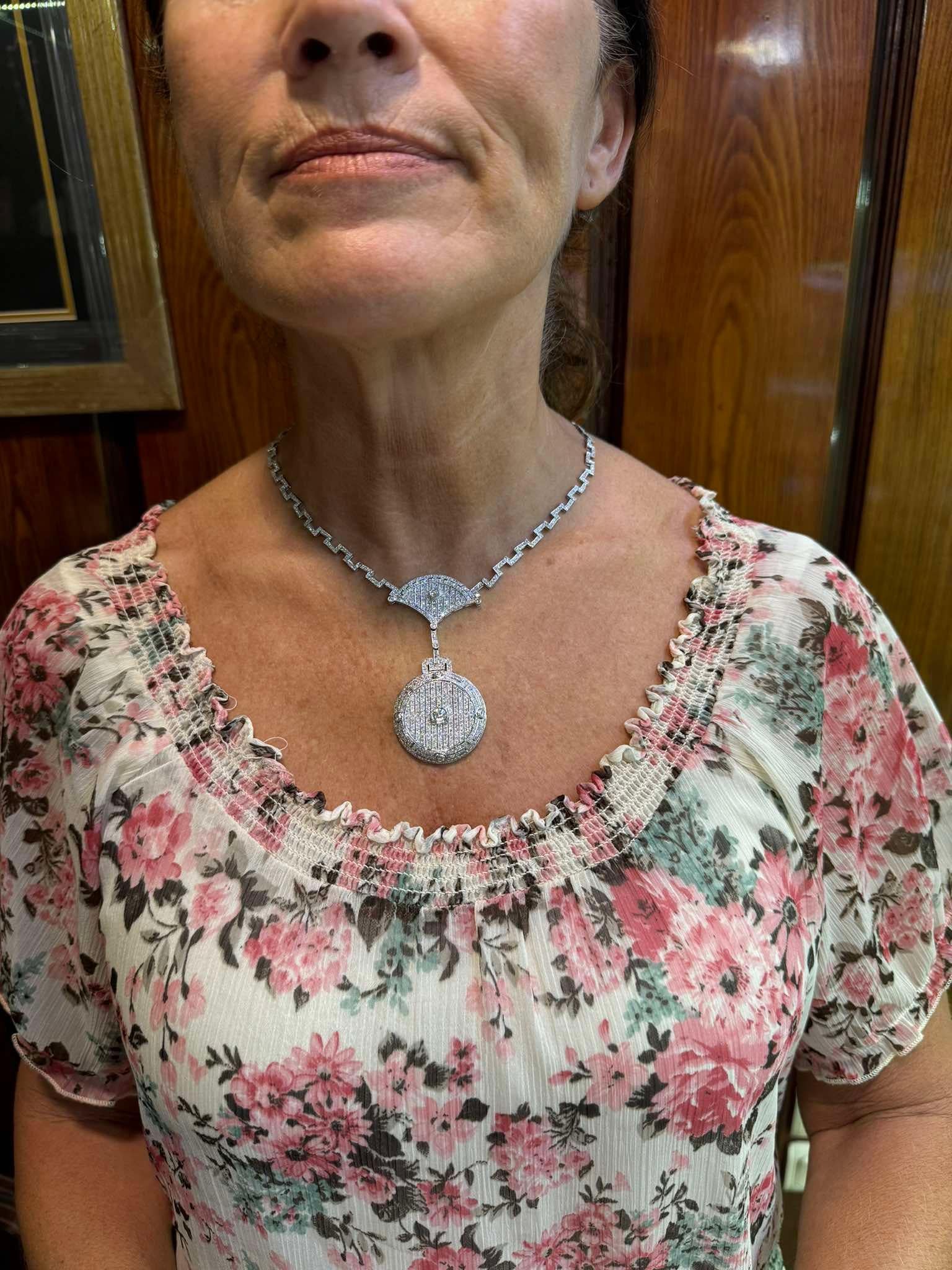 Vintage Circa 1970s Art Deco Platinum Natural Diamond Decorated Necklace For Sale 15