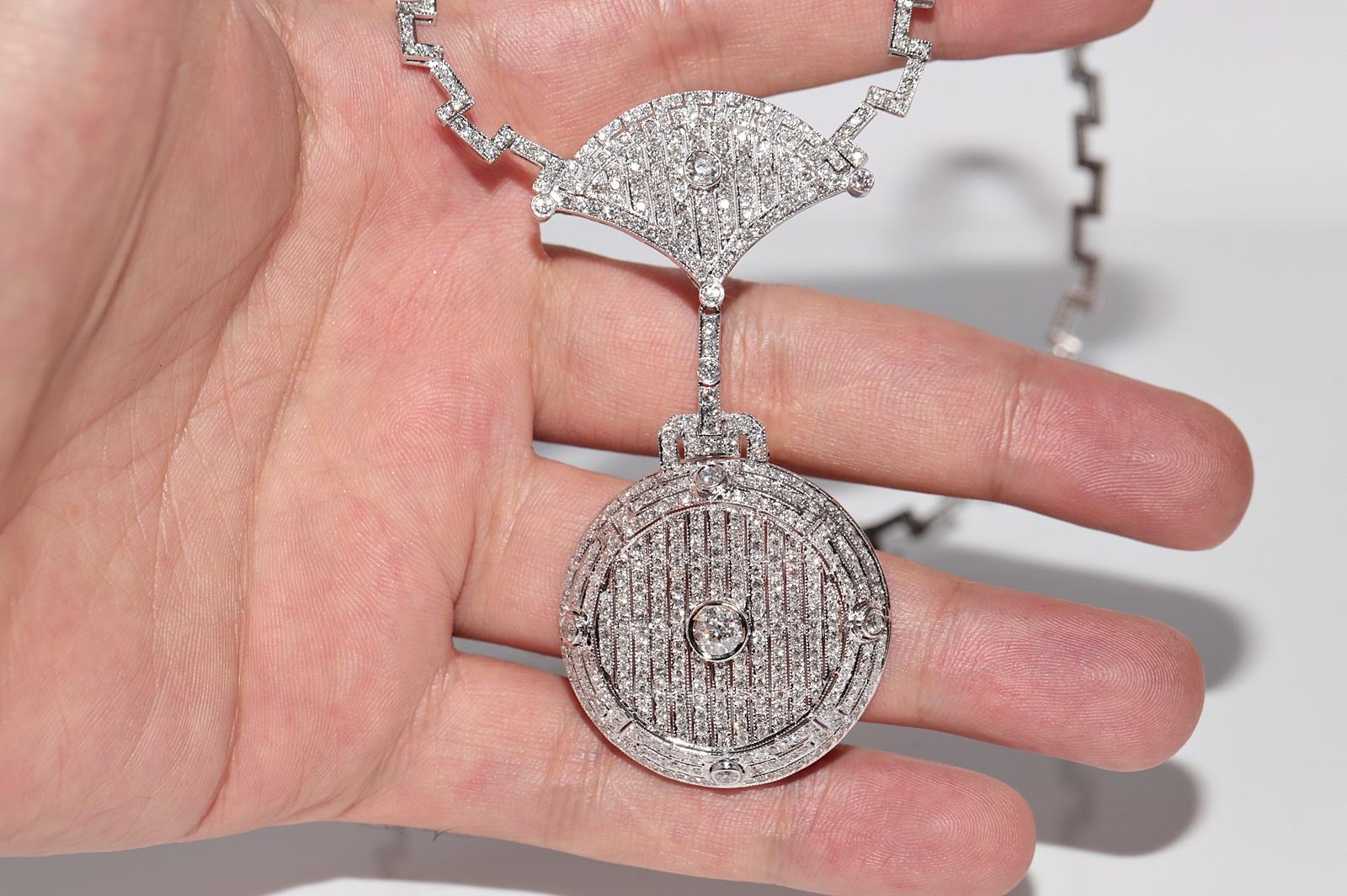 Vintage Circa 1970s Art Deco Platinum Natural Diamond Decorated Necklace In Good Condition For Sale In Fatih/İstanbul, 34