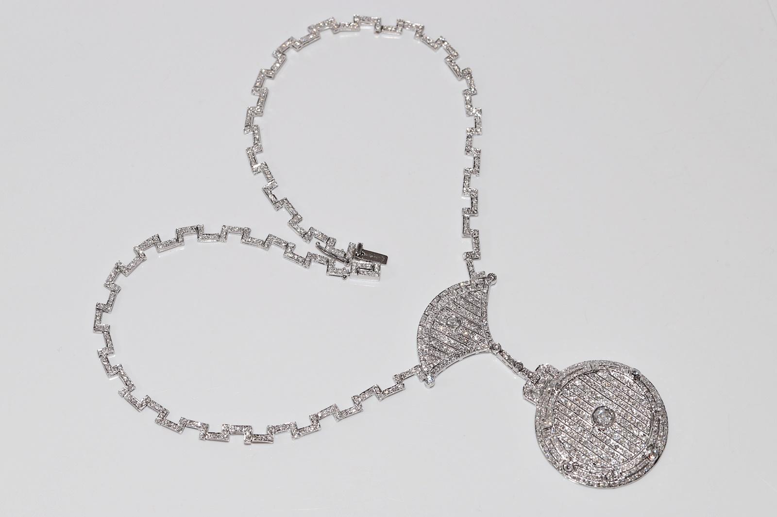 Vintage Circa 1970s Art Deco Platinum Natural Diamond Decorated Necklace For Sale 3
