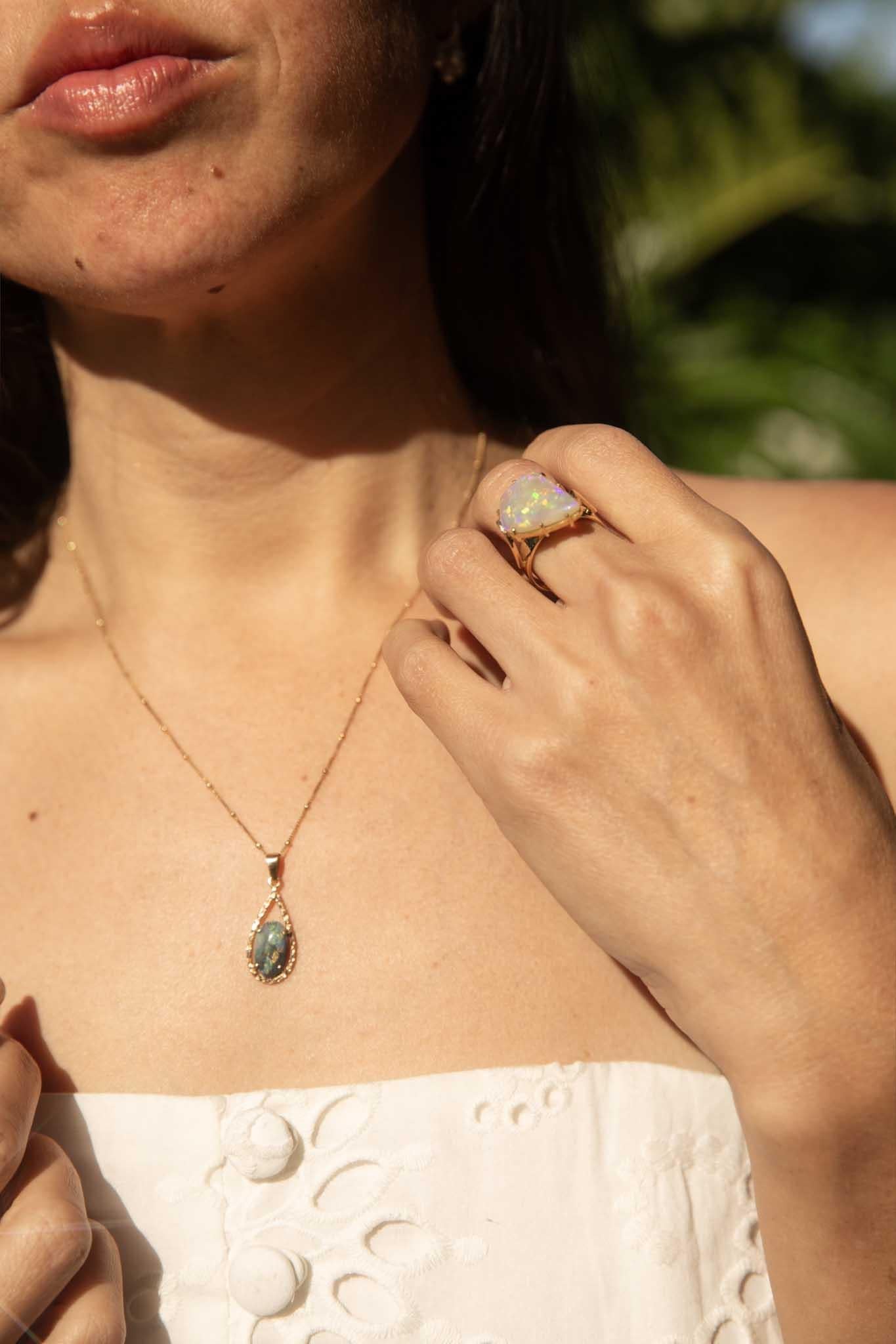 Cabochon Vintage Circa 1970s Australian Black Opal Pendant 9 Carat Gold For Sale