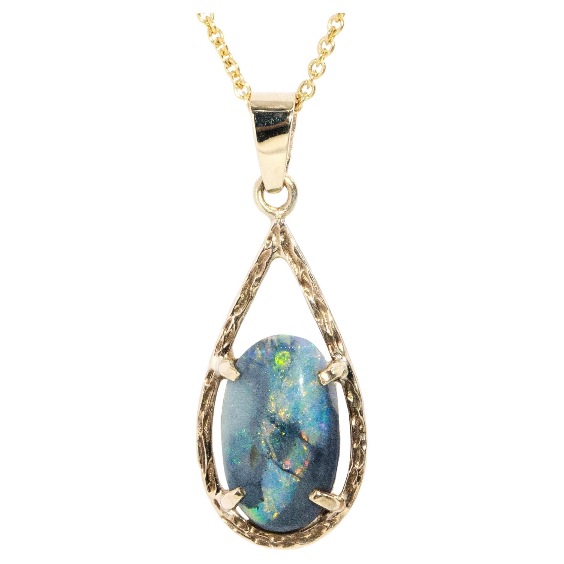 Vintage Circa 1970s Australian Black Opal Pendant 9 Carat Gold