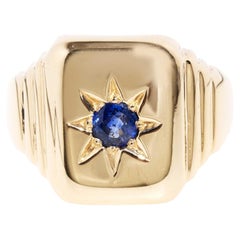 Anello con zaffiro blu d'epoca degli anni '70 in oro giallo 9 carati