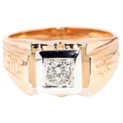 Siegelring, gemustert, 18 Karat Gelb- und Weißgold, Vintage, ca. 1970er Jahre