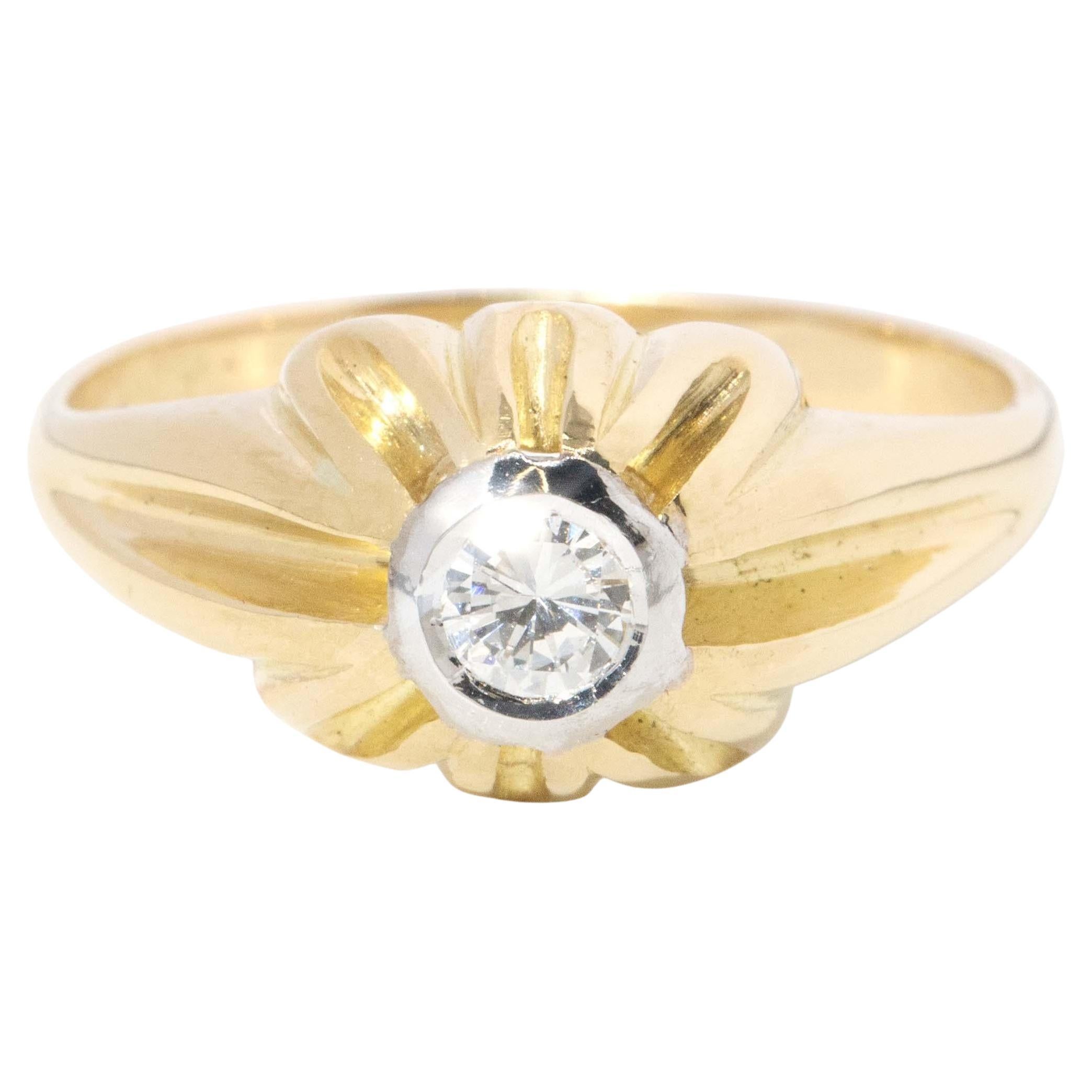 Vintage Circa 1970s Diamond Gypsy Ring 18 Carat Yellow Gold