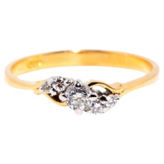 Vintage Circa 1970s Five Stone Round Brilliant Diamond Ring 18 Carat Yellow Gold