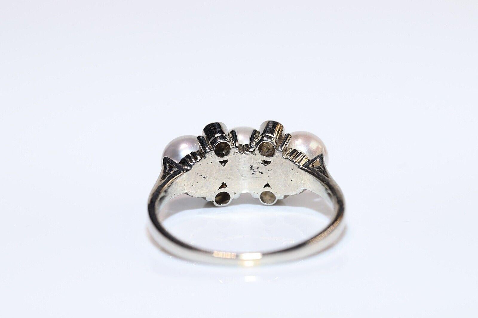 Handgefertigter 14k Gold Ring mit natürlichem Diamant und Perlen, Vintage, ca. 1970er Jahre im Zustand „Gut“ im Angebot in Fatih/İstanbul, 34