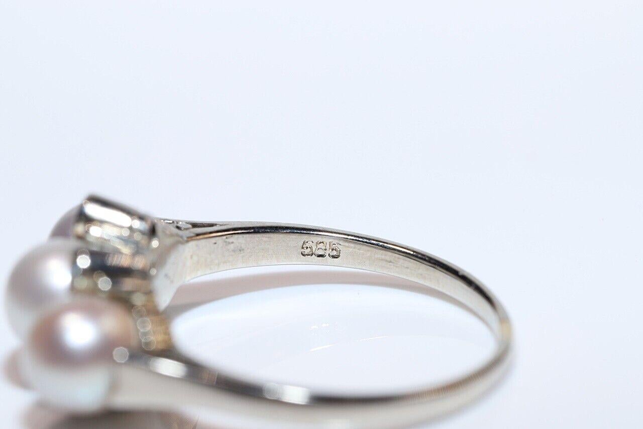 Handgefertigter 14k Gold Ring mit natürlichem Diamant und Perlen, Vintage, ca. 1970er Jahre Damen im Angebot