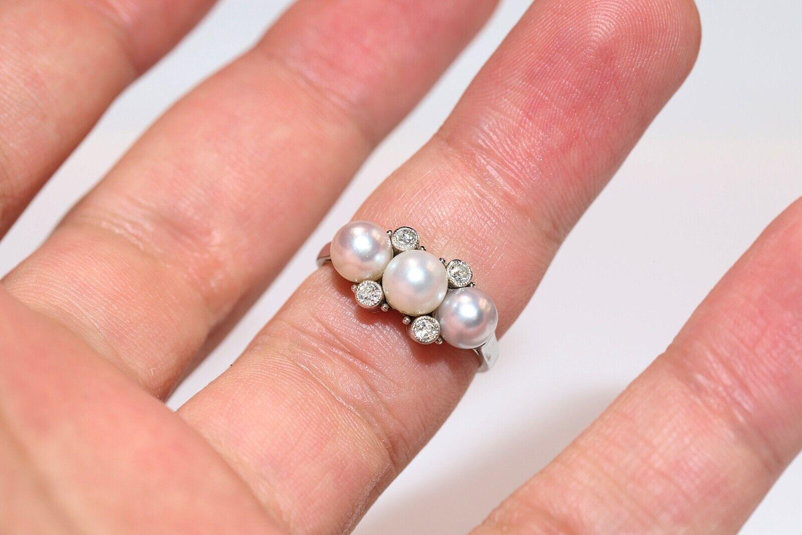 Handgefertigter 14k Gold Ring mit natürlichem Diamant und Perlen, Vintage, ca. 1970er Jahre im Angebot 2