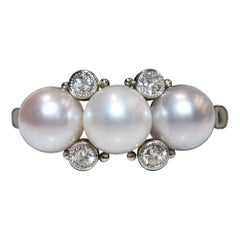 Anello con diamanti naturali e perle in oro 14k, vintage, degli anni 
70 circa, realizzato a mano