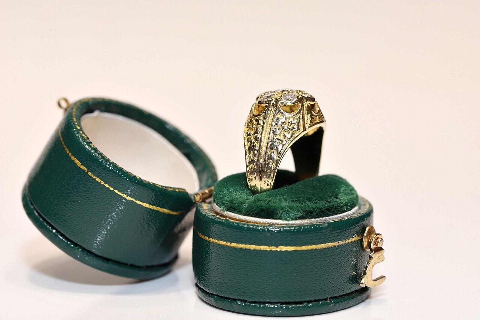 Vintage CIRCA 1970er Jahre handgefertigt 14k Gold natürlichen Diamanten verziert Ring im Angebot 4