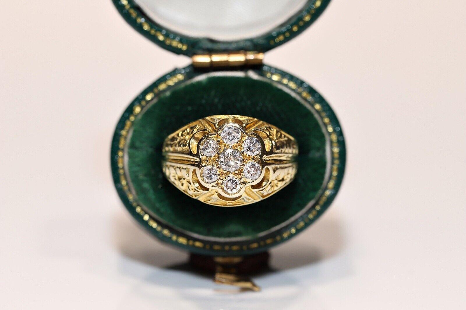 Vintage CIRCA 1970er Jahre handgefertigt 14k Gold natürlichen Diamanten verziert Ring im Angebot 2