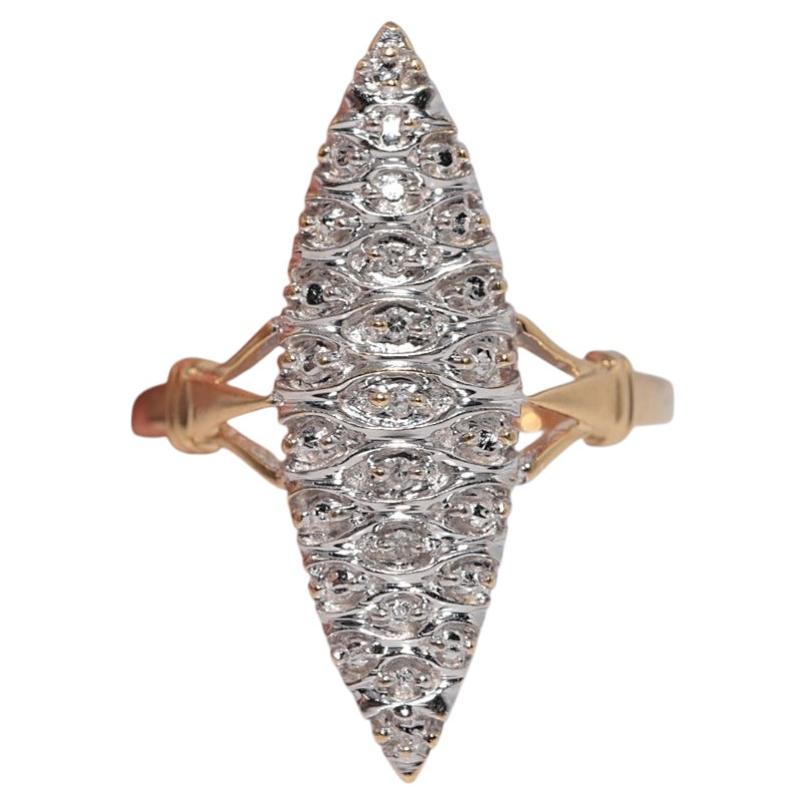 Vintage Circa 1970s Handcrafted 18k Gold Estate Natural Diamond Navette Ring