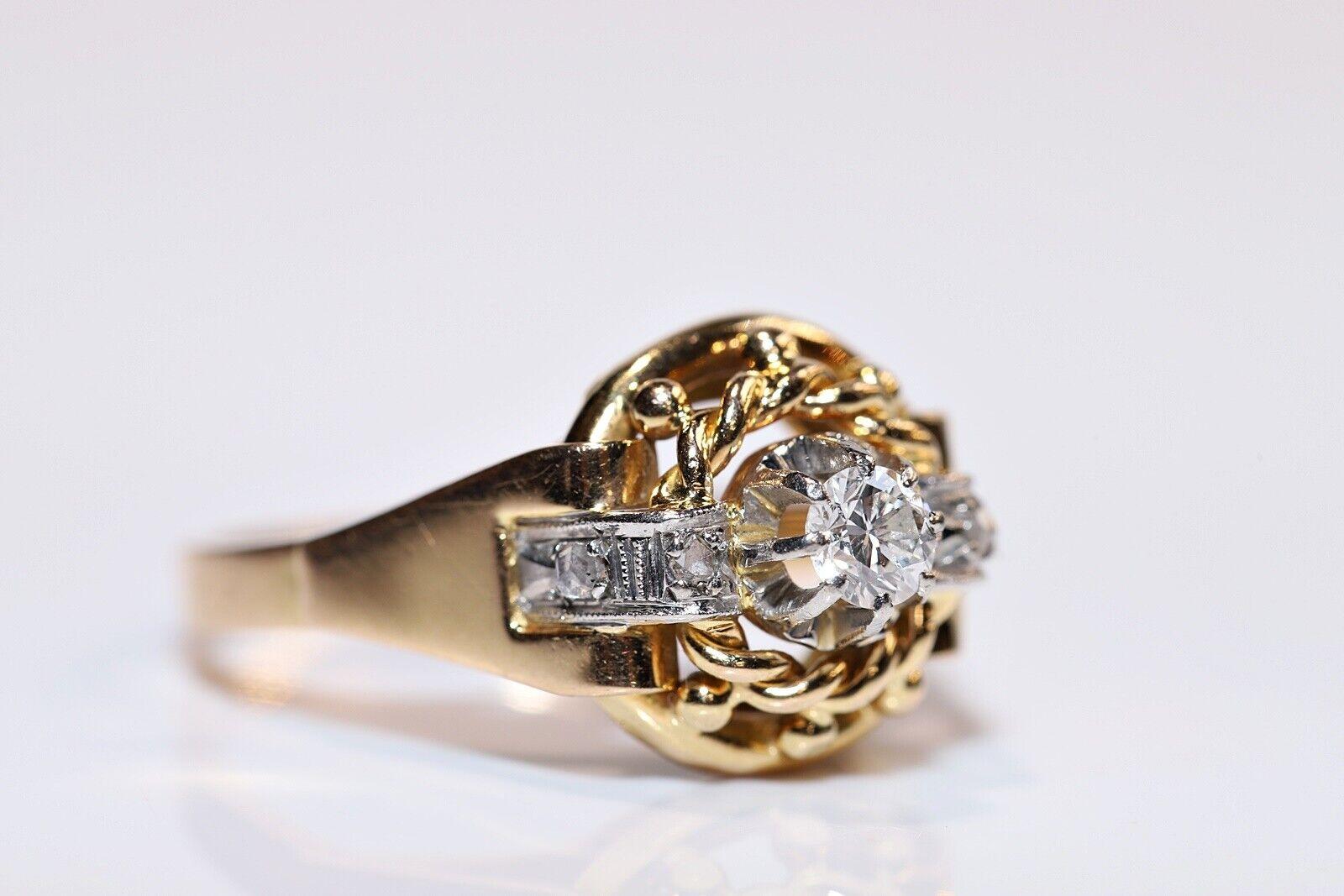 Vintage CIRCA 1970er Jahre handgefertigt 18k Gold natürlichen Diamanten verziert Ring (Retro) im Angebot