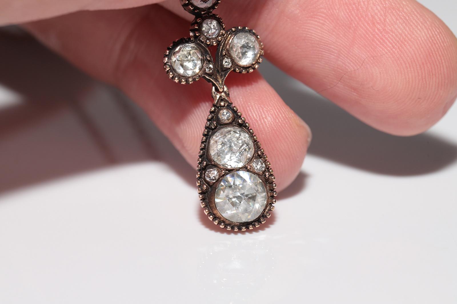 Collana a goccia con diamanti naturali taglio rosa in oro 8K, vintage, circa anni '70, realizzata a mano in vendita 4