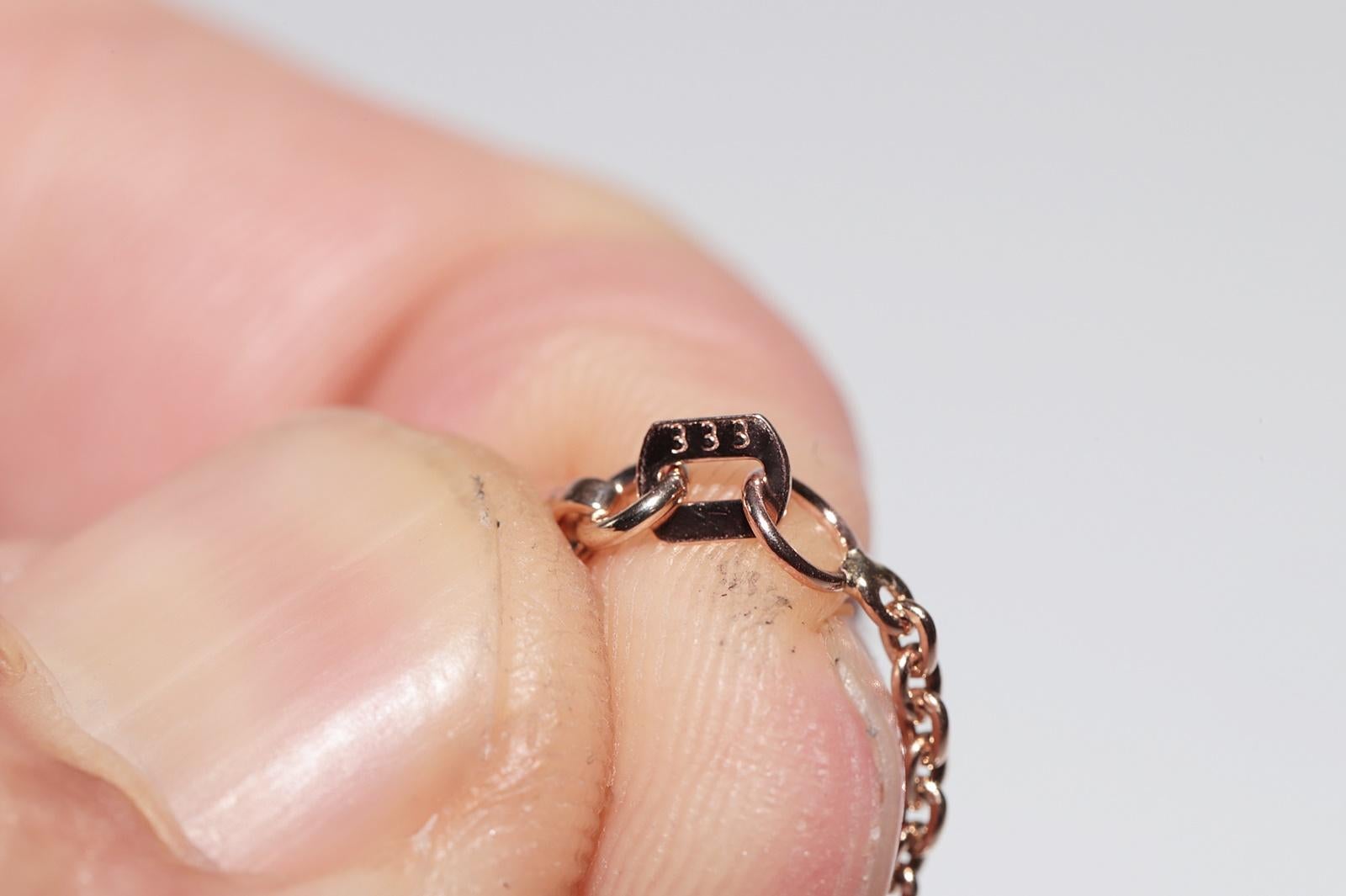 Collana a goccia con diamanti naturali taglio rosa in oro 8K, vintage, circa anni '70, realizzata a mano in vendita 7