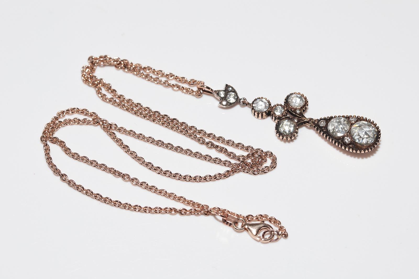 Collana a goccia con diamanti naturali taglio rosa in oro 8K, vintage, circa anni '70, realizzata a mano in vendita 8