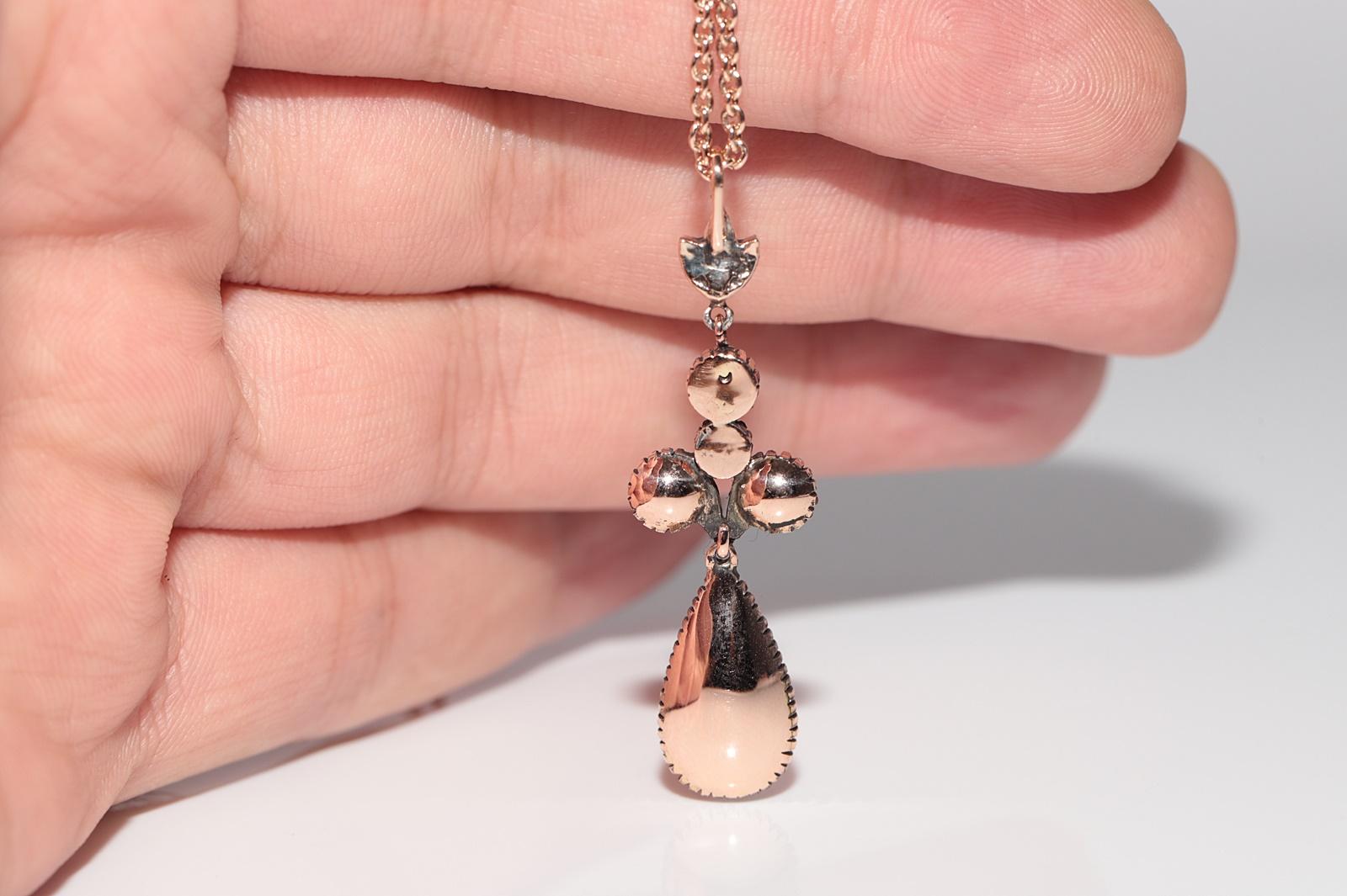 Collana a goccia con diamanti naturali taglio rosa in oro 8K, vintage, circa anni '70, realizzata a mano in vendita 1