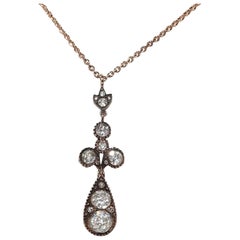 Vintage Circa 1970er Jahre Handgefertigte 8K Gold Natürlicher Rosenschliff Diamant-Tropfen-Halskette