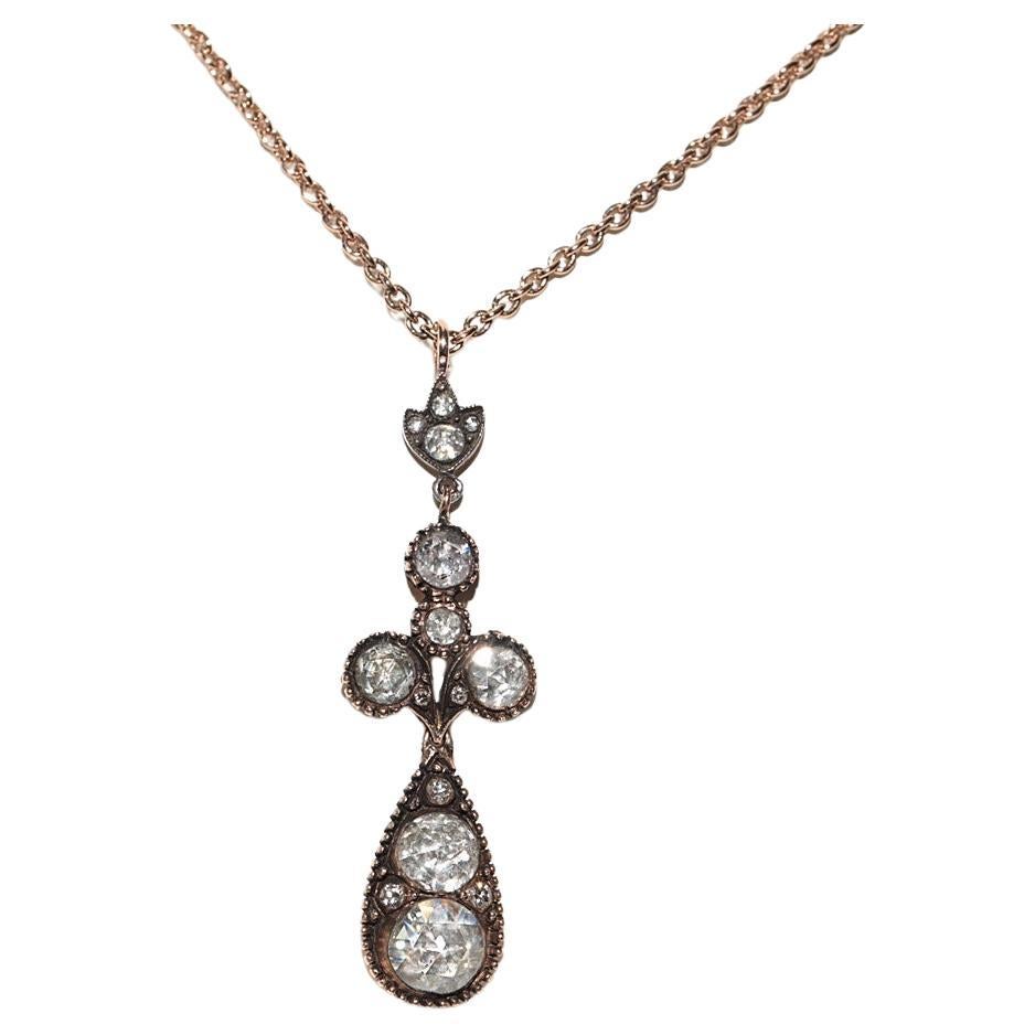 Vintage Circa 1970 Handcraft or 8K Natural Rose Cut Diamond Drop Necklace