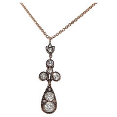 Vintage Circa 1970 Handcraft or 8K Natural Rose Cut Diamond Drop Necklace