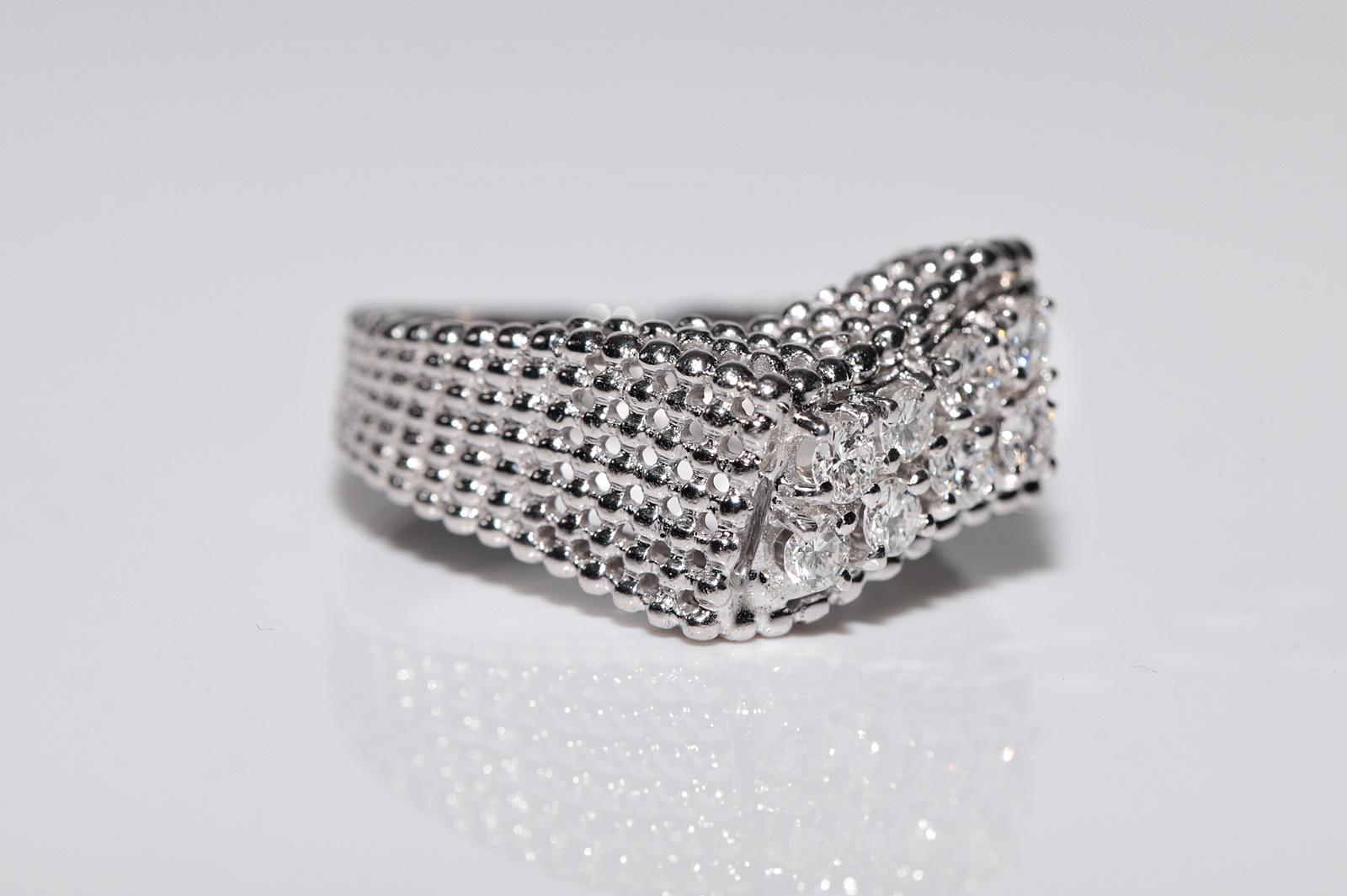 Vintage CIRCA 1970er Jahre Handgefertigt 18k Weißgold Natürlicher Diamant Starker Ring (Brillantschliff) im Angebot