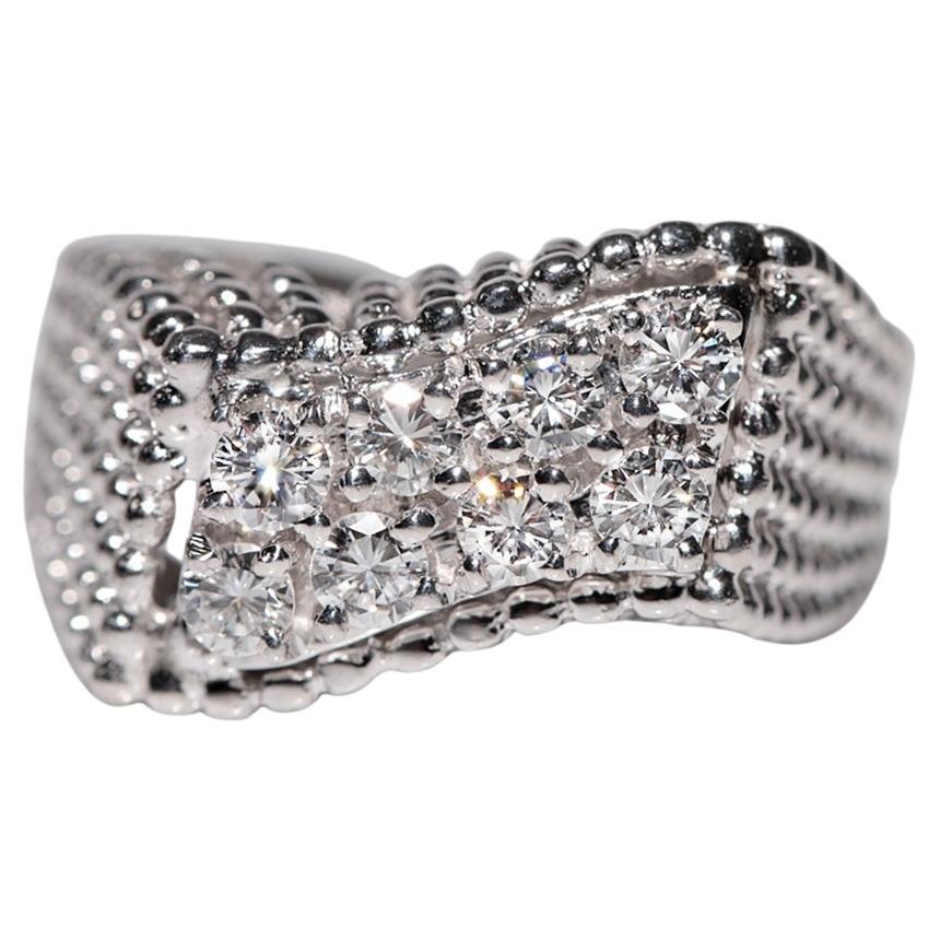 Anello forte con diamante naturale in oro bianco 18 carati fatto a mano, vintage, circa anni
70