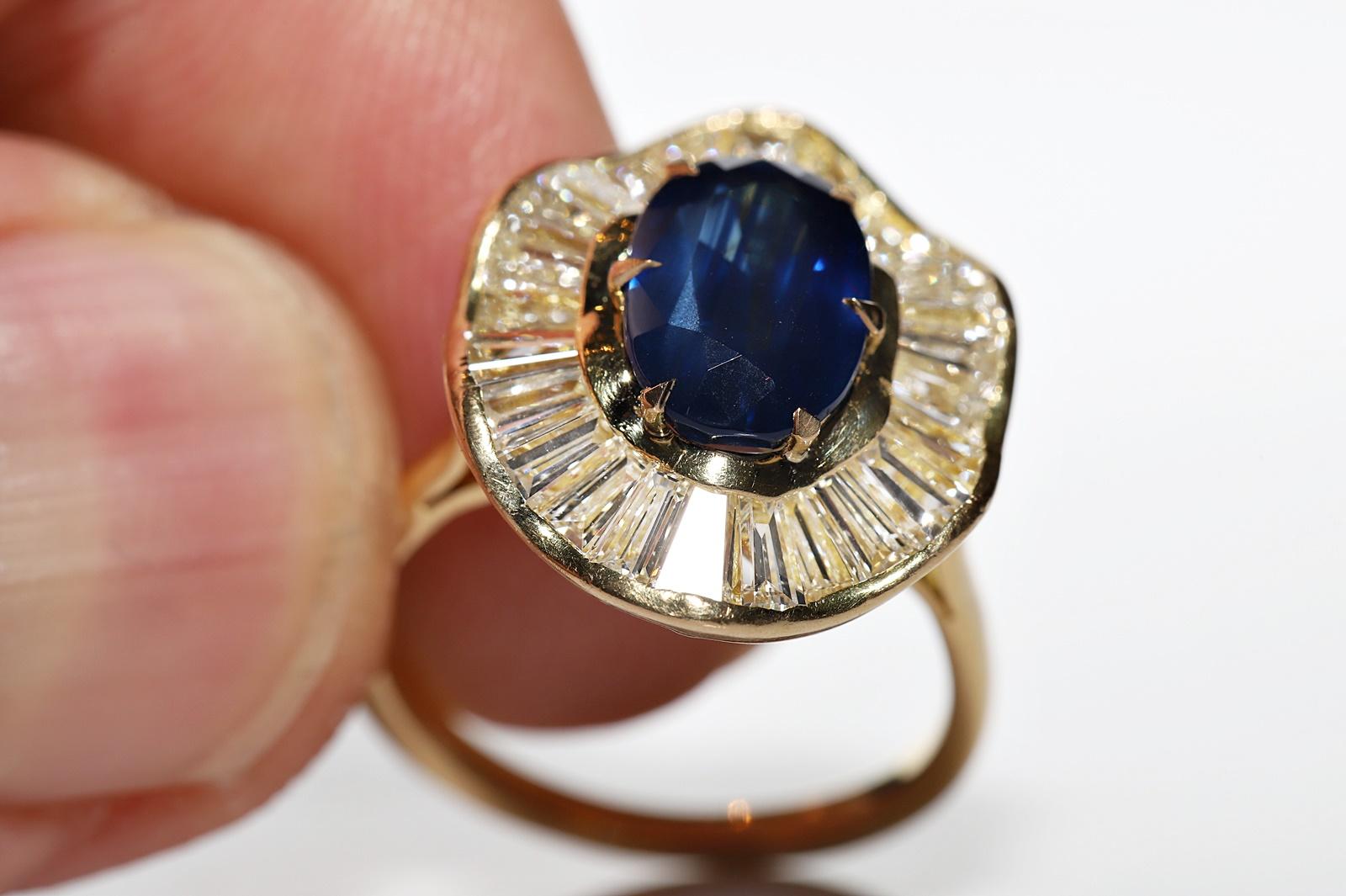 Vintage Circa 1970s Natural Baguette Cut Diamond And Sapphire Cluster Ring  5