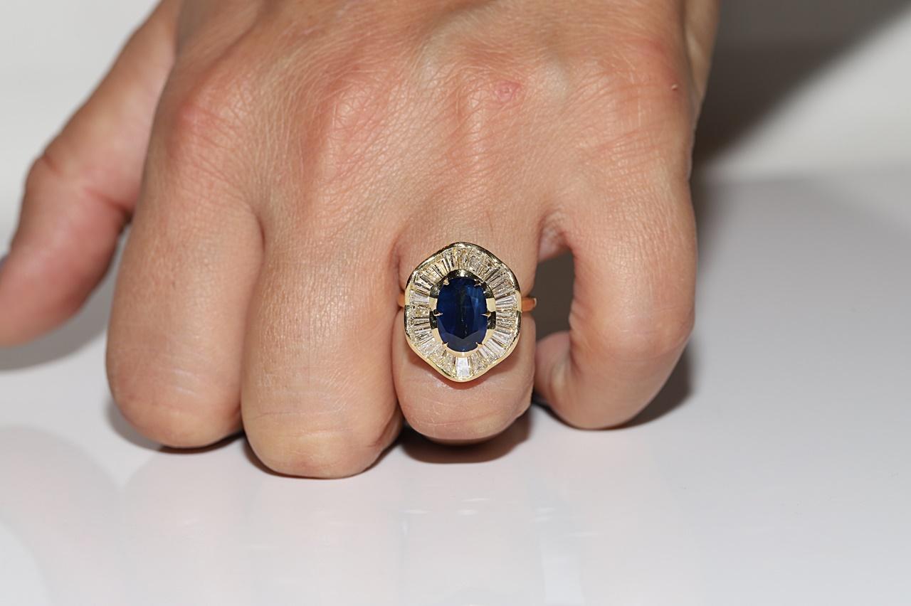 Retro Vintage Circa 1970s Natural Baguette Cut Diamond And Sapphire Cluster Ring 