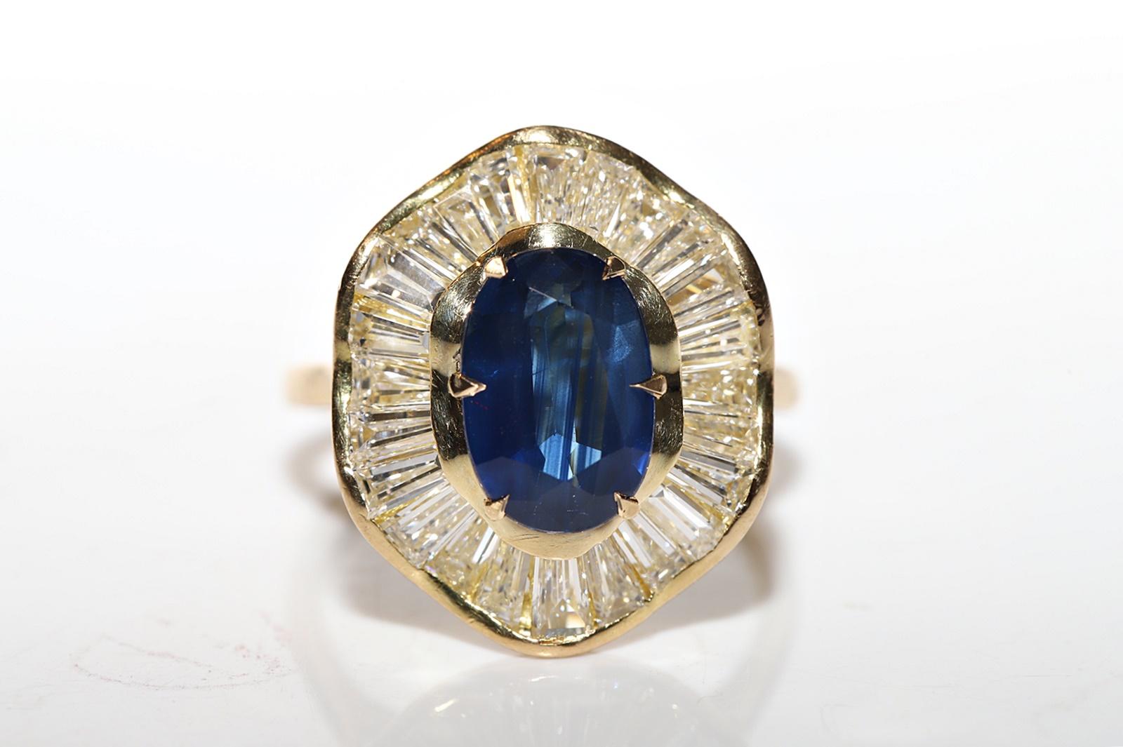 Women's Vintage Circa 1970s Natural Baguette Cut Diamond And Sapphire Cluster Ring 