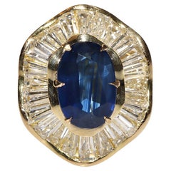 Vintage Circa 1970s Natural Baguette Cut Diamond And Sapphire Cluster Ring 