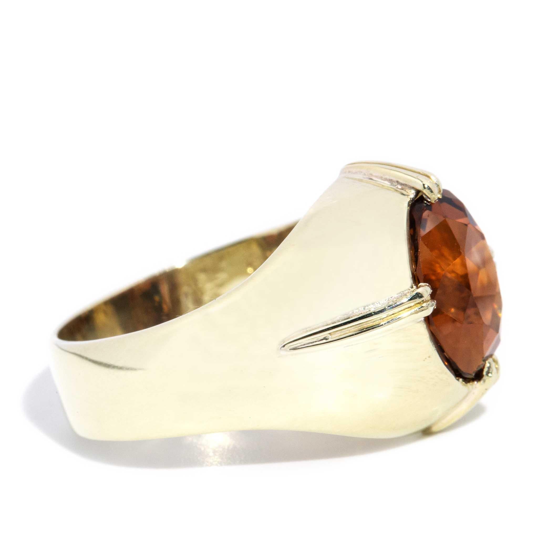 Women's Vintage Circa 1970s Orange Tourmaline Domed Ring 14 Carat Yellow Gold For Sale