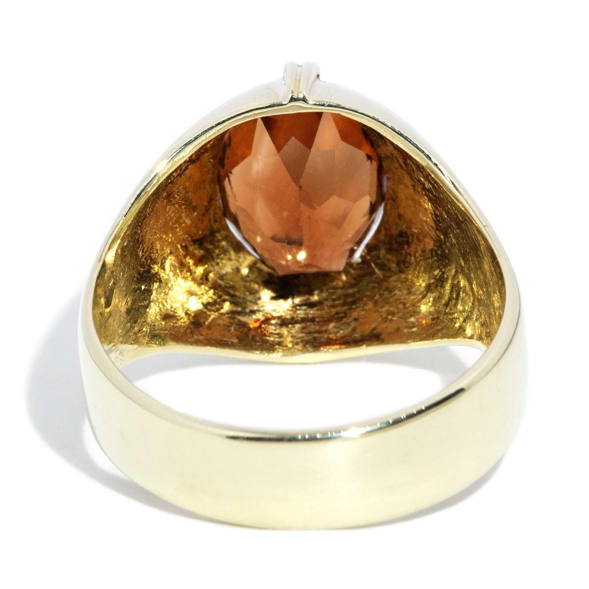 Vintage Circa 1970s Orange Tourmaline Domed Ring 14 Carat Yellow Gold For Sale 3