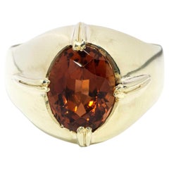 Vintage Circa 1970s Orange Tourmaline Domed Ring 14 Carat Yellow Gold