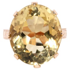Vintage Circa 1970s Oval Citrine Cocktail Ring 18 Carat Yellow Gold