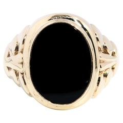 Ovaler Onyx-Ring aus 9 Karat Gelbgold, Vintage, ca. 1970er Jahre
