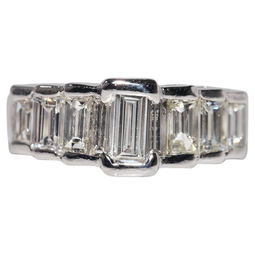 Anello Vintage CIRCA 1970 in platino con diamanti naturali taglio baguette decorati
