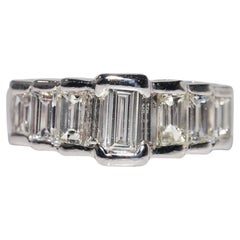Vintage Circa 1970s Platinum Natural Baguette Cut Diamond Decorated Band Ring
