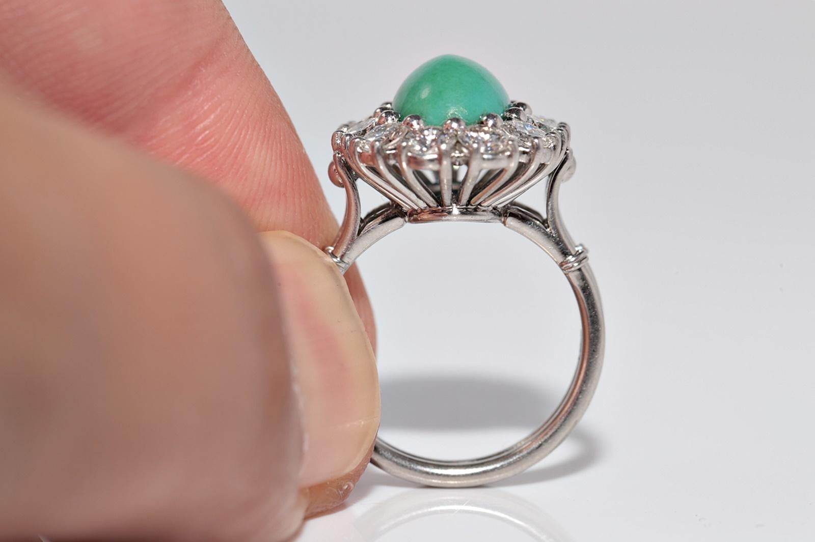 Vintage Circa 1970er Jahre Platin Natürlicher Diamant und Türkis Dekorierter Ring im Angebot 4