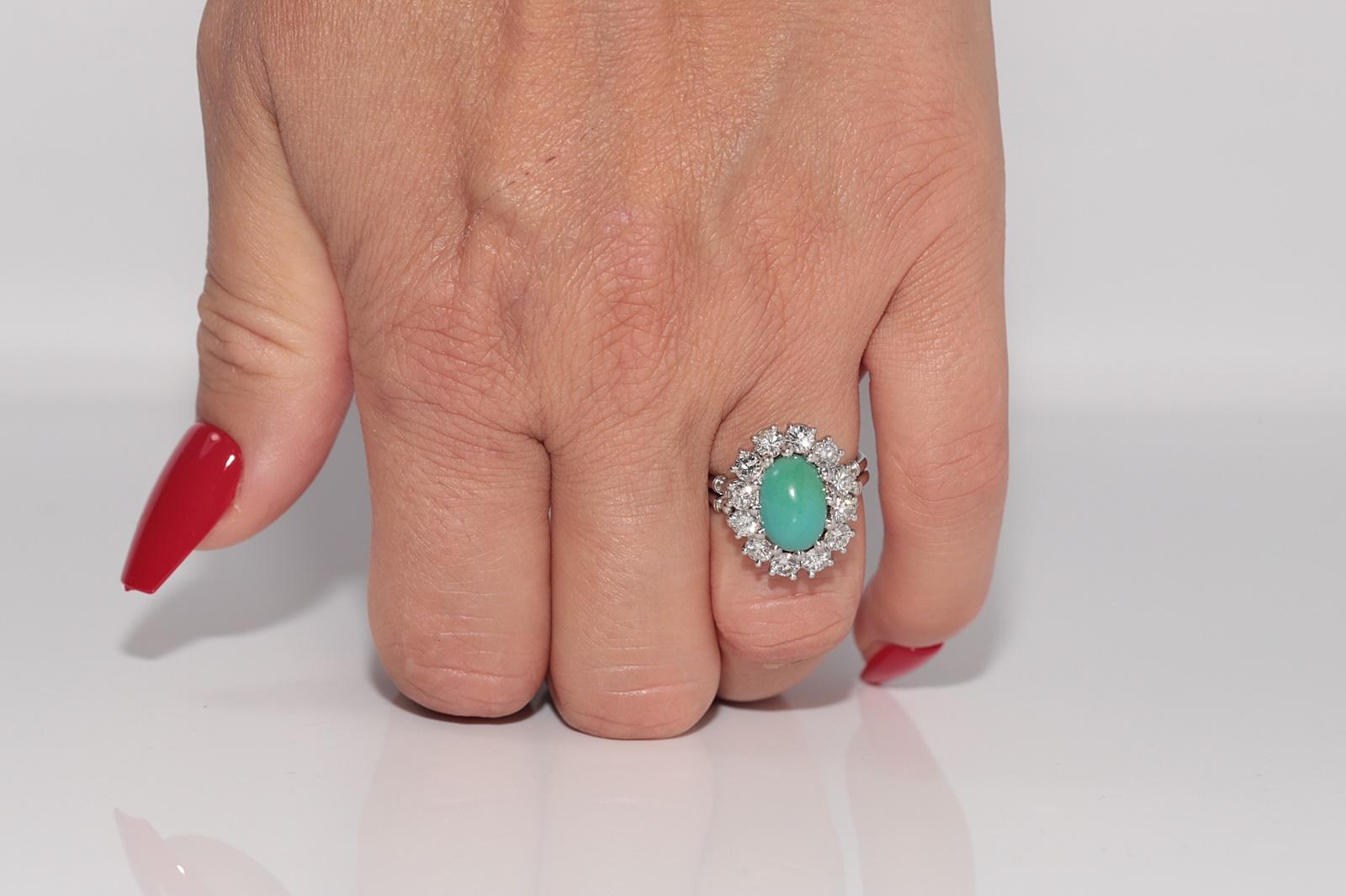 Vintage Circa 1970er Jahre Platin Natürlicher Diamant und Türkis Dekorierter Ring im Angebot 7