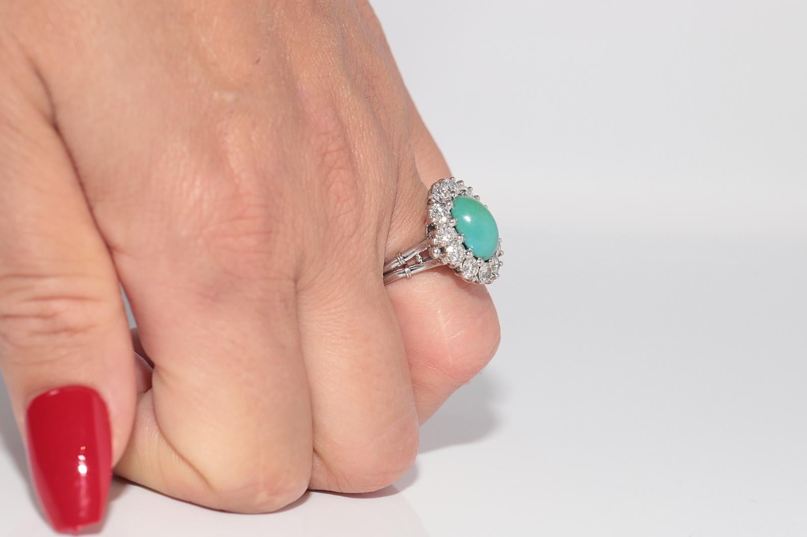 Vintage Circa 1970er Jahre Platin Natürlicher Diamant und Türkis Dekorierter Ring im Angebot 9