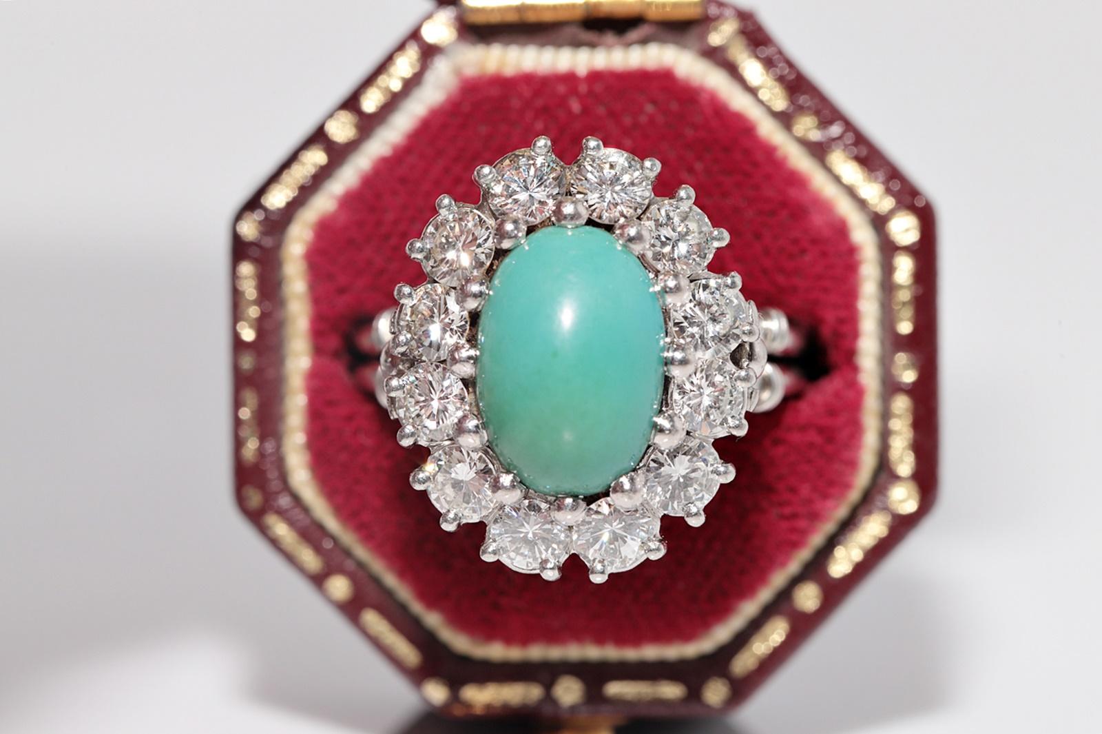 Vintage Circa 1970er Jahre Platin Natürlicher Diamant und Türkis Dekorierter Ring (Retro) im Angebot