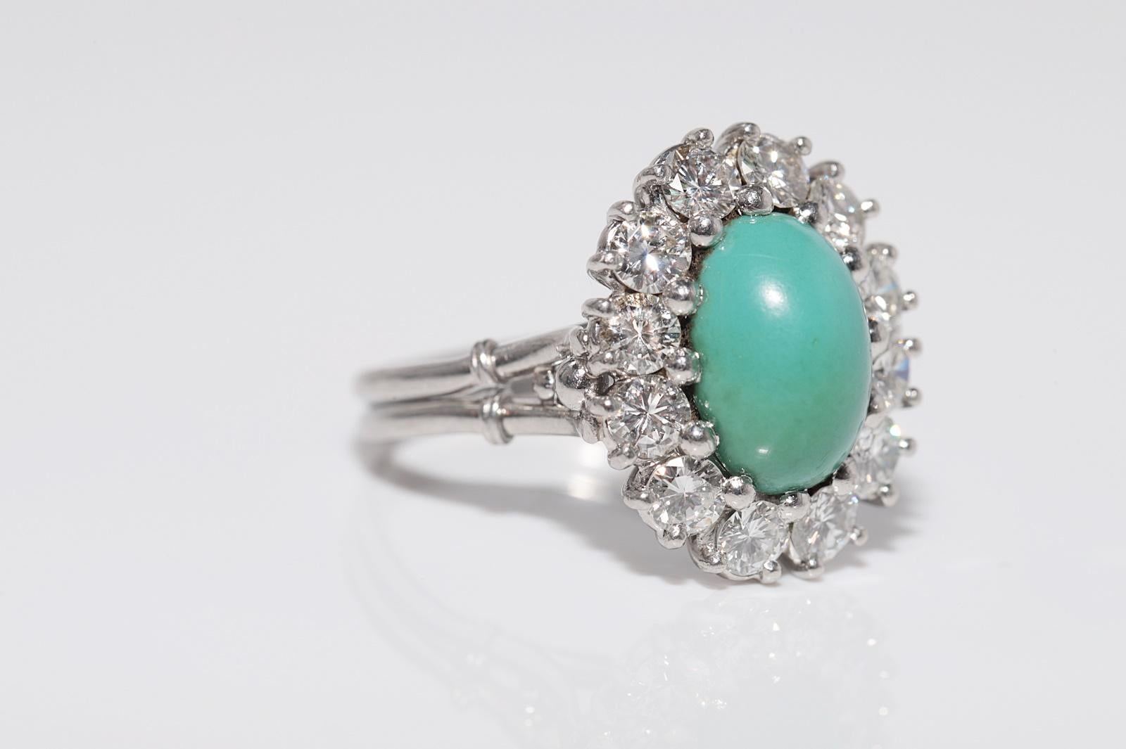 Vintage Circa 1970er Jahre Platin Natürlicher Diamant und Türkis Dekorierter Ring im Zustand „Gut“ im Angebot in Fatih/İstanbul, 34