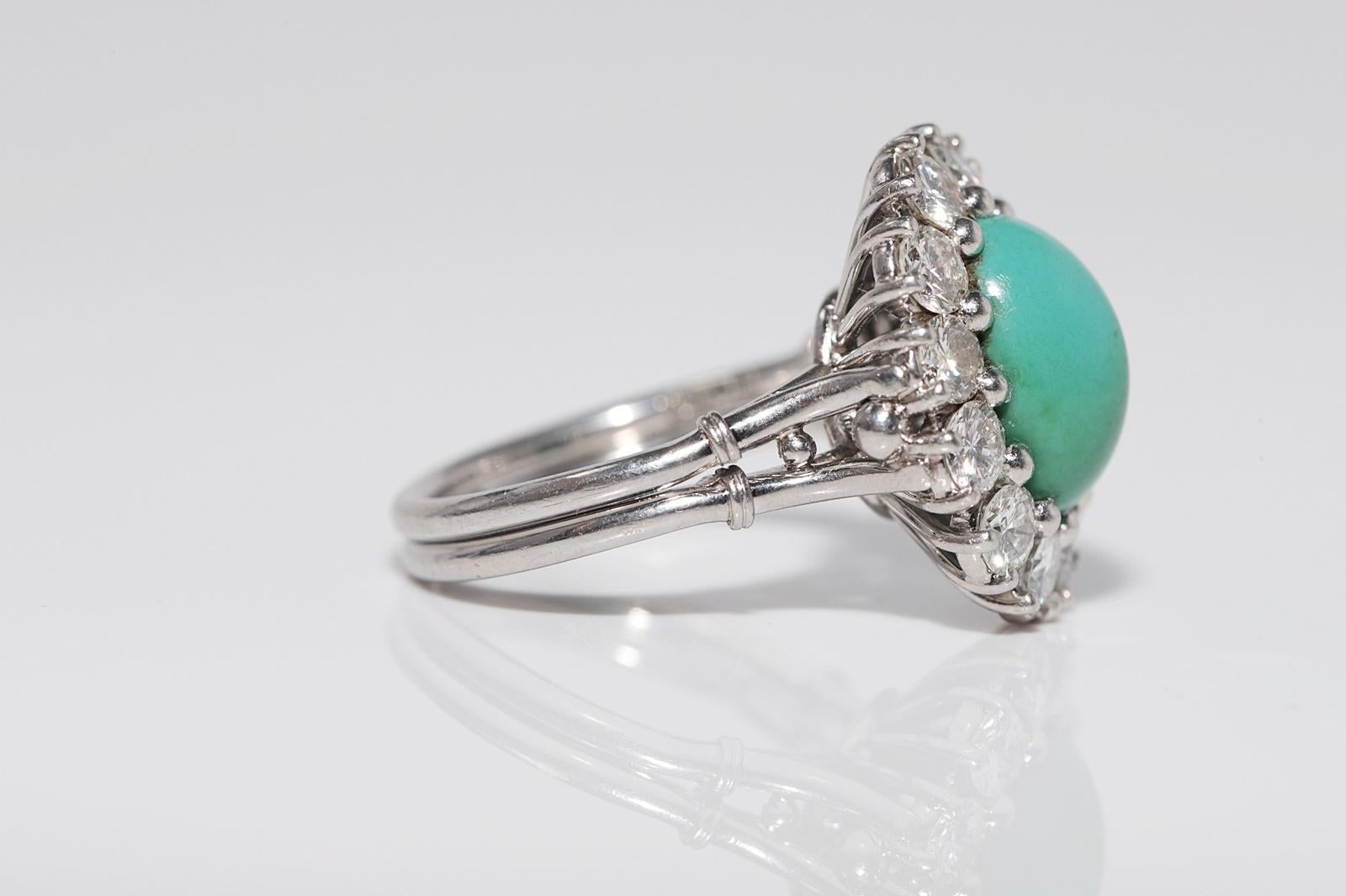 Vintage Circa 1970er Jahre Platin Natürlicher Diamant und Türkis Dekorierter Ring Damen im Angebot