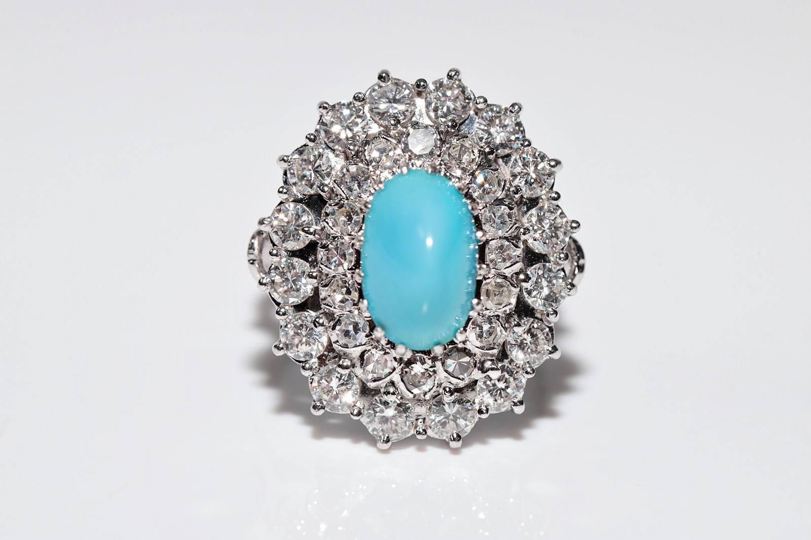 Platinring mit natürlichem Diamant und Türkis, Vintage, ca. 1970er Jahre im Angebot 4