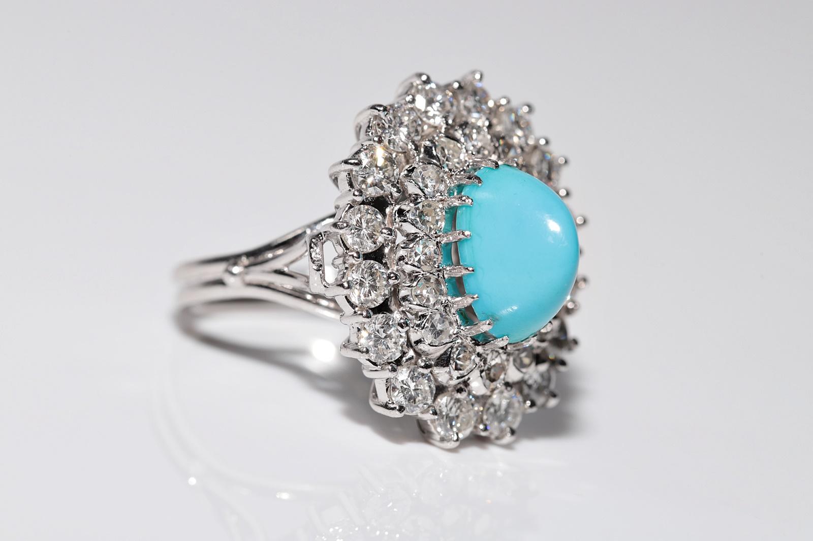 Platinring mit natürlichem Diamant und Türkis, Vintage, ca. 1970er Jahre im Angebot 5
