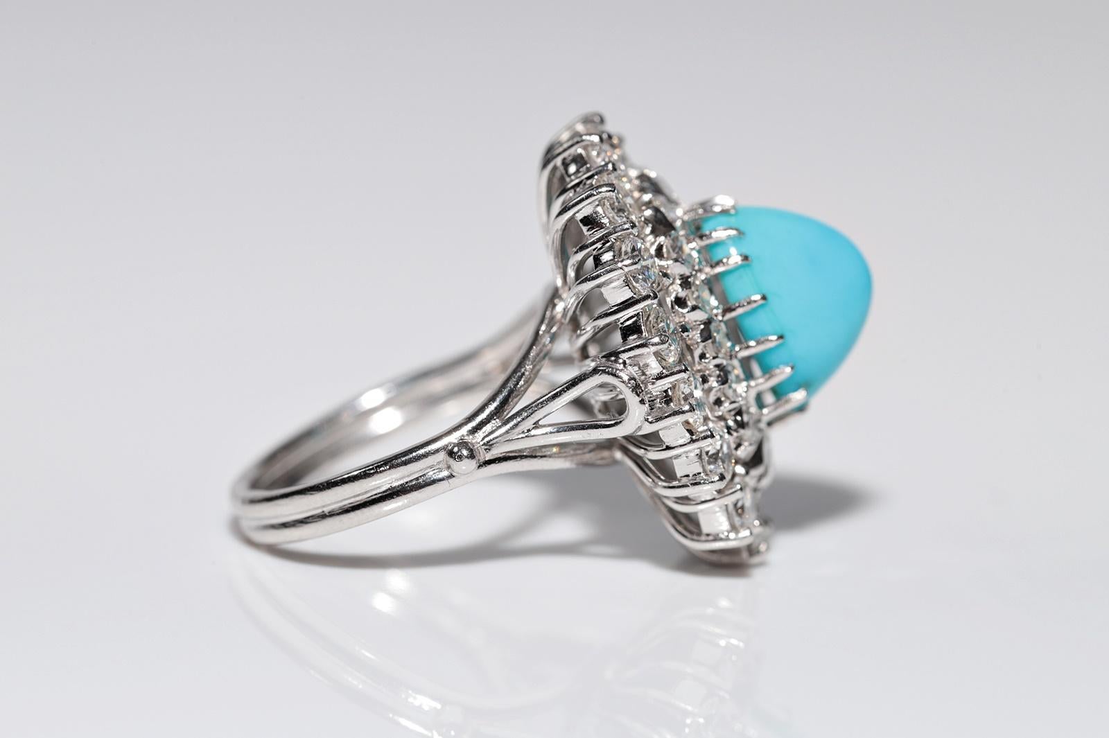 Platinring mit natürlichem Diamant und Türkis, Vintage, ca. 1970er Jahre im Angebot 6