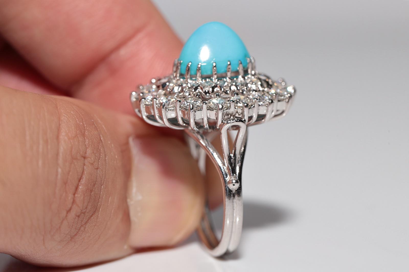 Platinring mit natürlichem Diamant und Türkis, Vintage, ca. 1970er Jahre im Angebot 7